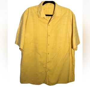 Tommy Bahama Mens Silk & Cotton Blend Yellow Shirt Hawaiian Tropical Size L